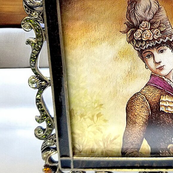 Tizo Italian Enamel Metal Photo Frame Retired Swarovski Crystals Ornate 3x3 - Picture 13 of 16